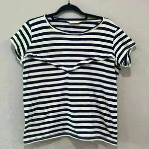Teat and Cosset cotton navy and white stripped nursing top with zipper large